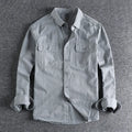 Men's loose long sleeve overalls cardigan shirt in polyester, shown in light grey colour.