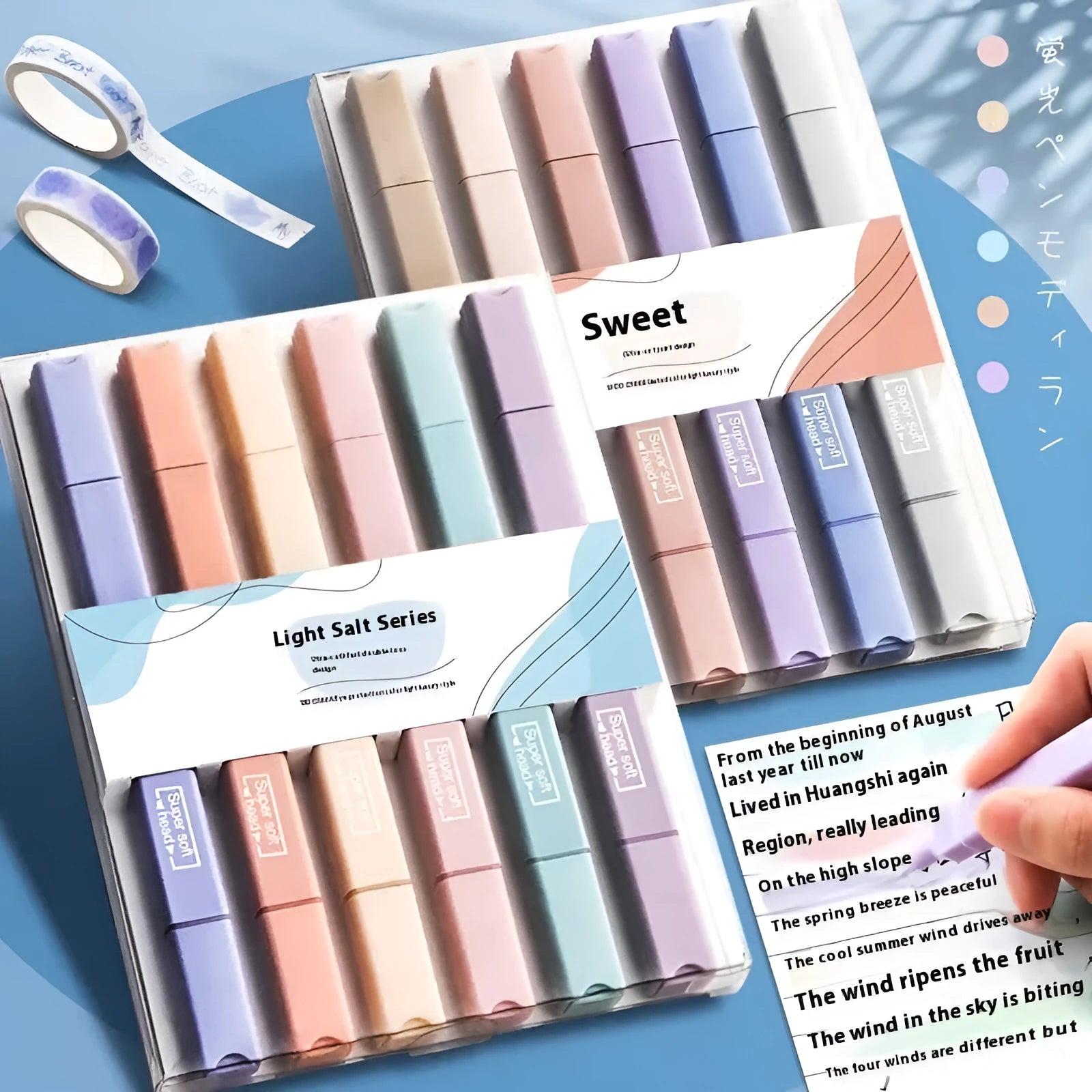 Set of double-ended fluorescent highlighting pens in mixed colours on a white background.