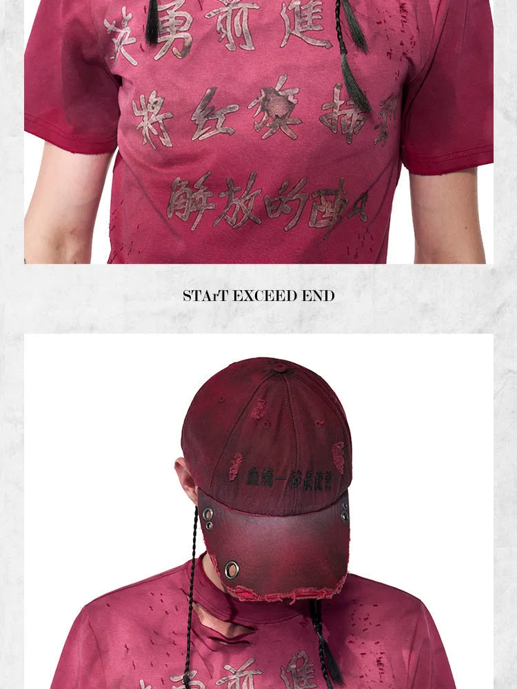 Rose red cotton peaked cap with a curved peak and adjustable rear strap on a neutral background.