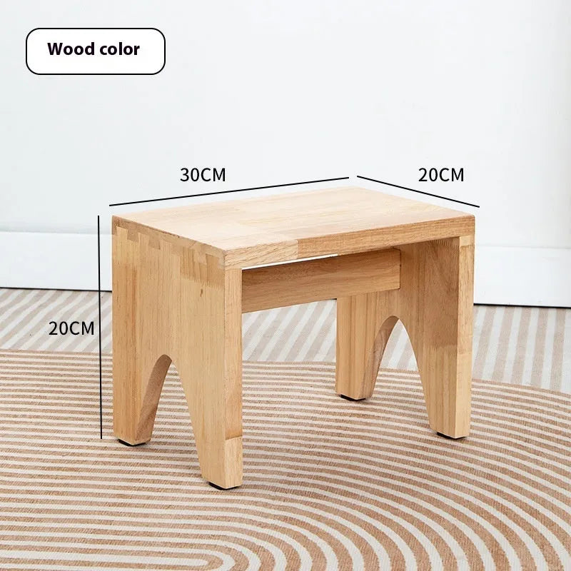 Solid wood shoes changing stool with distressed finish and bracket structure