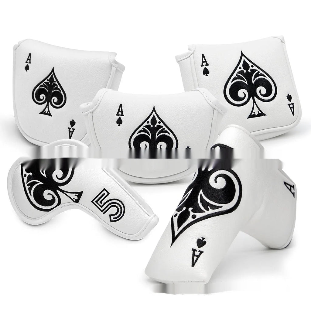 PU golf putter sleeve accessory shown in multiple colours including grey, red, and black