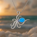 Silver stainless steel necklace with a geometric opal inlay octopus pendant in Hawaiian style.