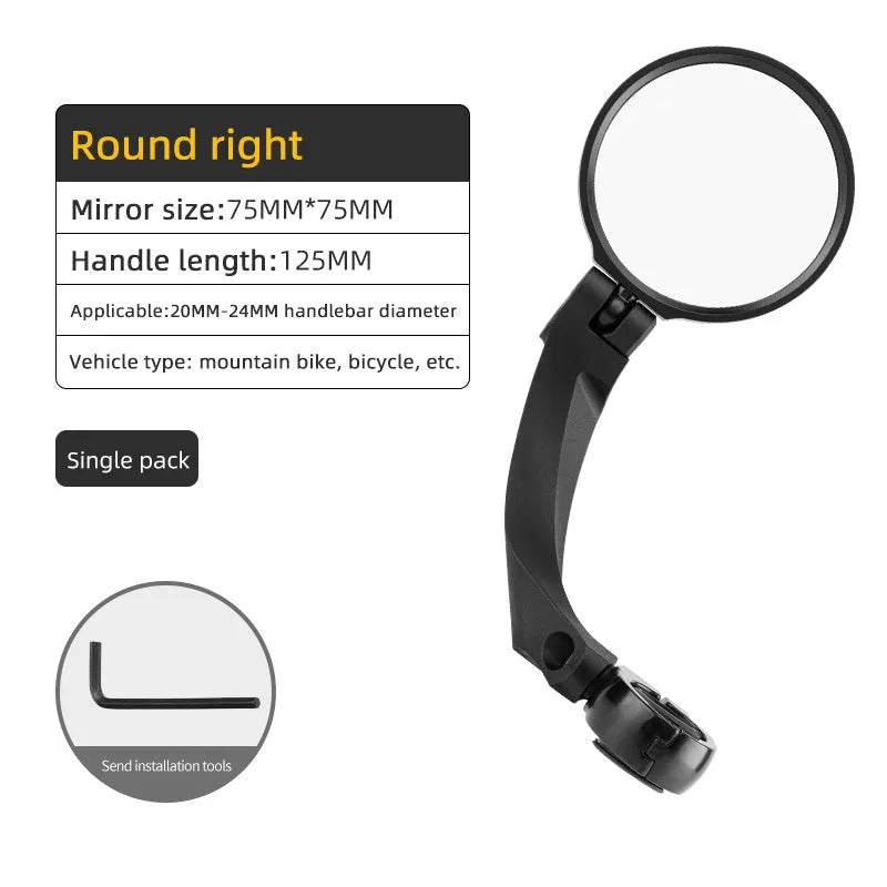 Bike mirror with clear acrylic lens and 360 degree rotatable mounting for 2-2.4cm handlebars