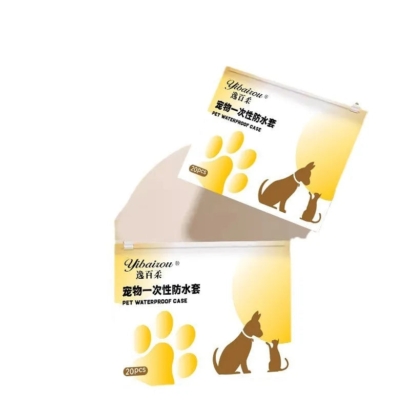 White disposable waterproof pet shoe covers with non-slip soles for small and medium dogs