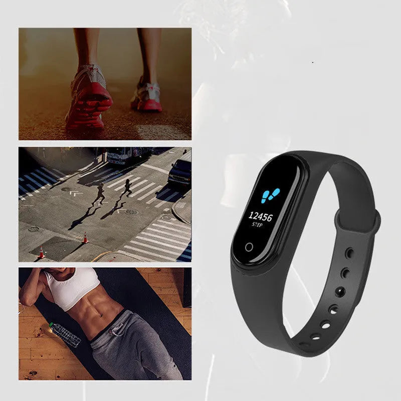 Colour screen Bluetooth pedometer bracelet with information push, black finish, 0.96 inch display