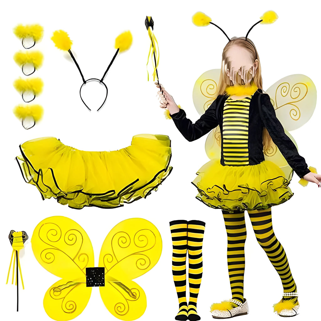 Childrens bee insect wings tutu skirt and magic wand set for Halloween carnival costume role play