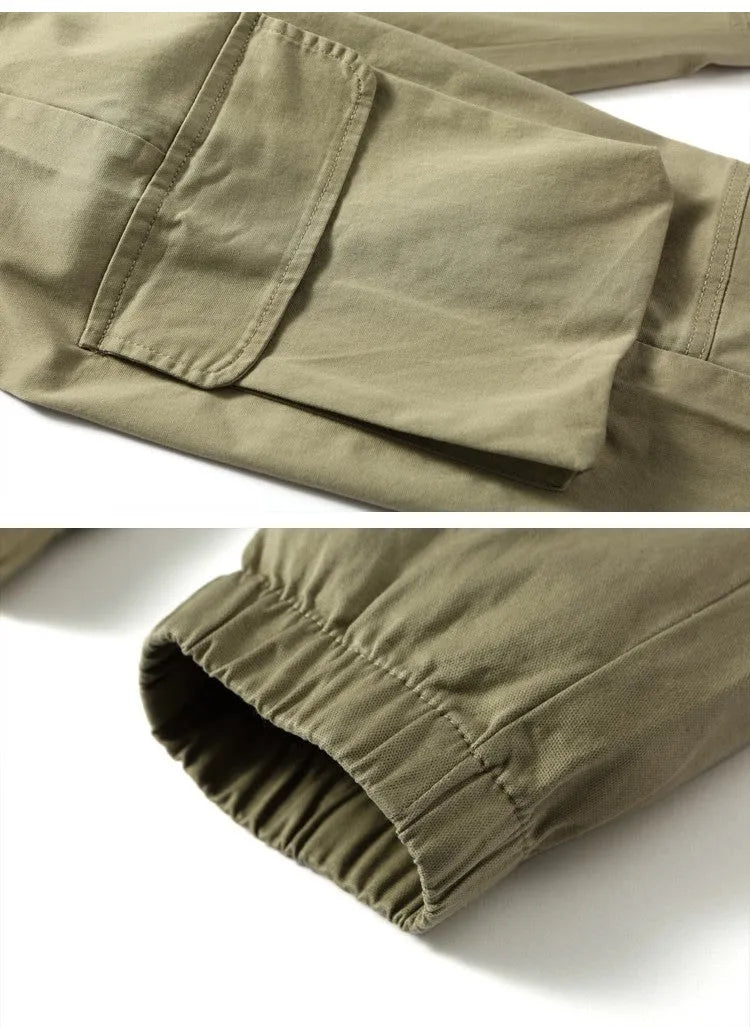 Men's multi bag pants in black, loose fit with multiple pockets, 80% polyester casual trousers