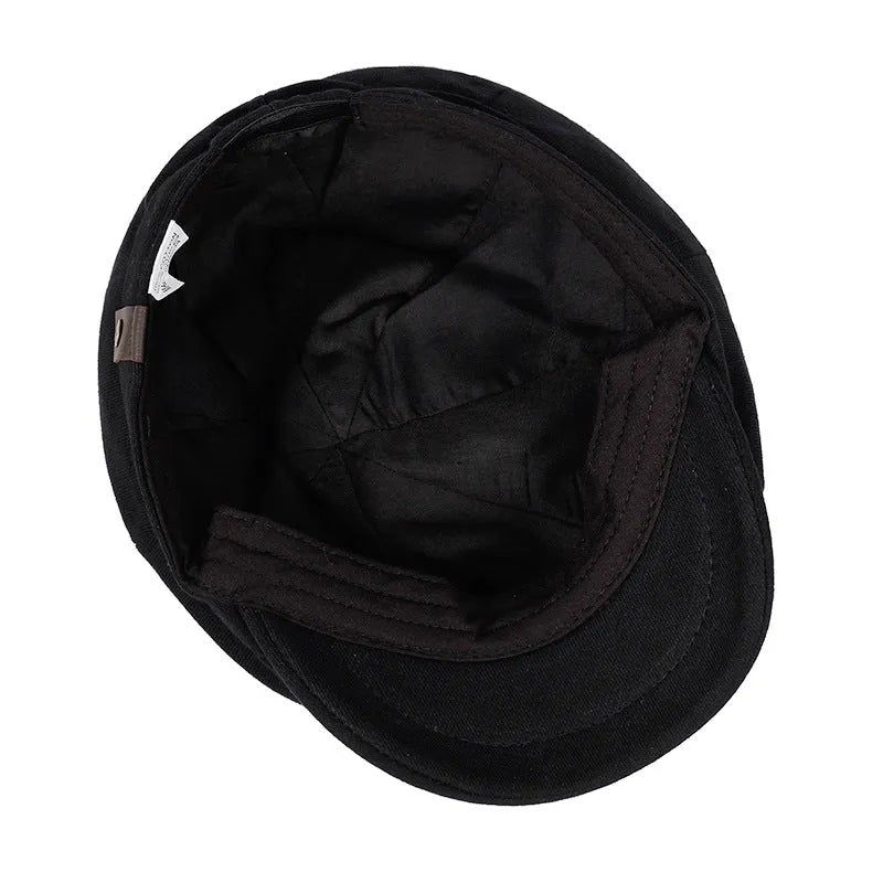 Women's cotton newsboy cap in dome crown style, autumn winter warm and shade hat, colour black
