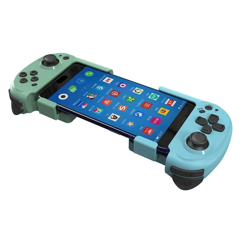 Bluetooth split game controller for mobile phones in black, blue and red ABS plastic