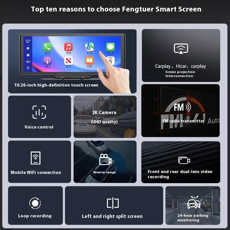 CarSmart 10-inch black touchscreen unit mounted on car dashboard showing navigation map