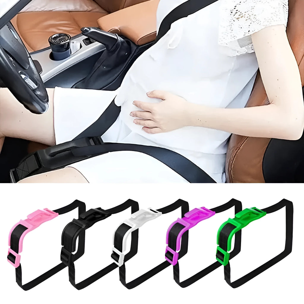Pregnant women car seat belt safety buckle device showing adjustable 1.82 metre length and curved design
