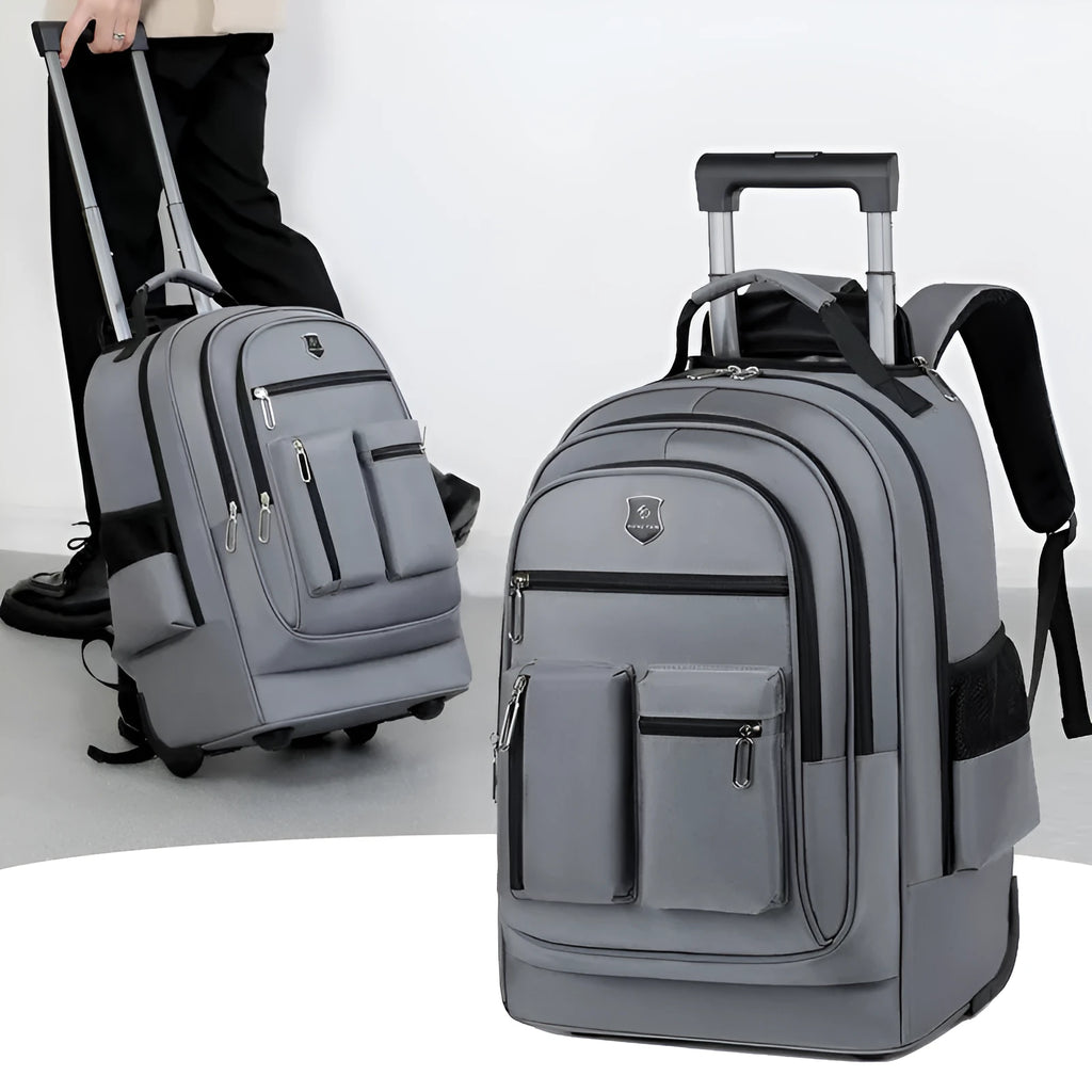 Ultra-light 16-inch Oxford cloth trolley backpack with single-directional wheels in black