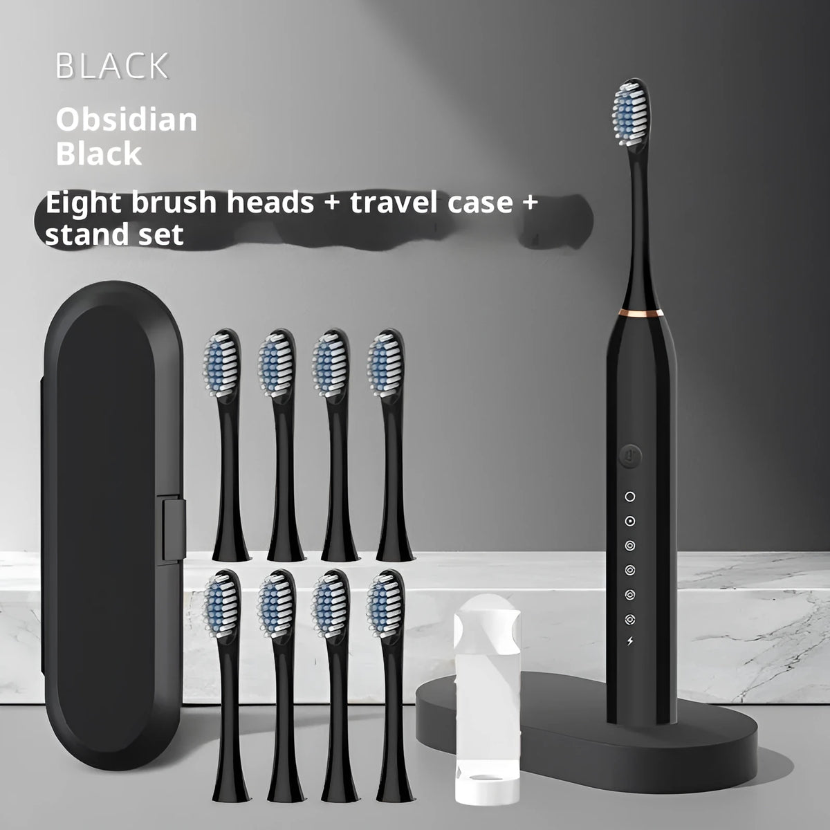 Rechargeable electric toothbrush with soft bristles, USB power, 8 brush heads and travel box in X3 Black, Pink or White