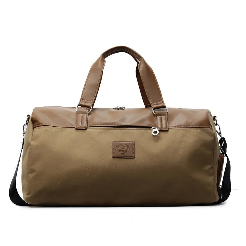 Large black messenger bag made from oxford cloth with a 55-litre capacity.