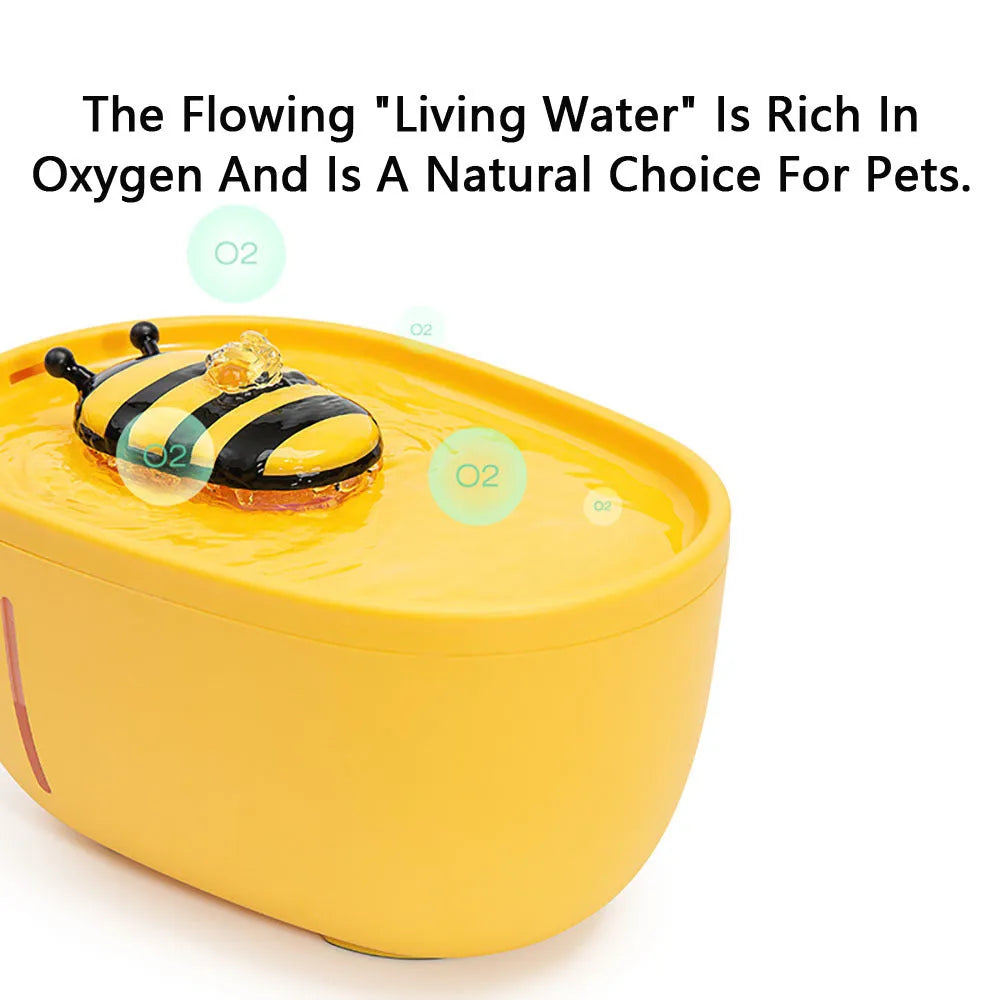 Yellow cat water fountain with filtration system and USB cable for automatic recirculating pet water