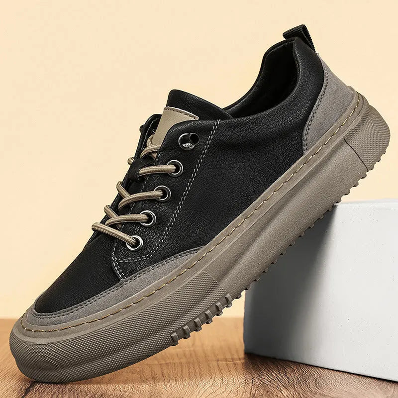 British round toe men's leather shoes in black and khaki with microfiber upper and lace-up front