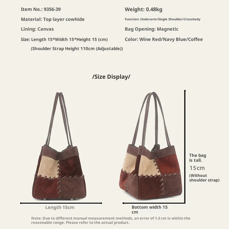Cortex Lady casual crossbody bag in cowhide with matte colour block splicing, canvas lining, horizontal square shape