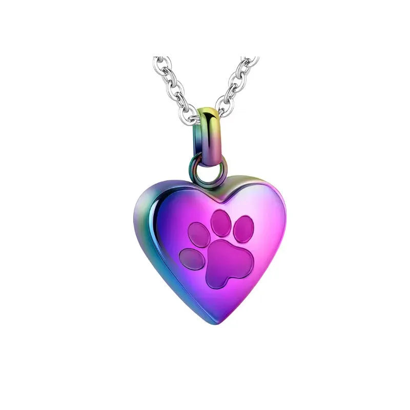 Titanium steel heart pendant memorial necklace that can be opened, shown in multiple colour options.