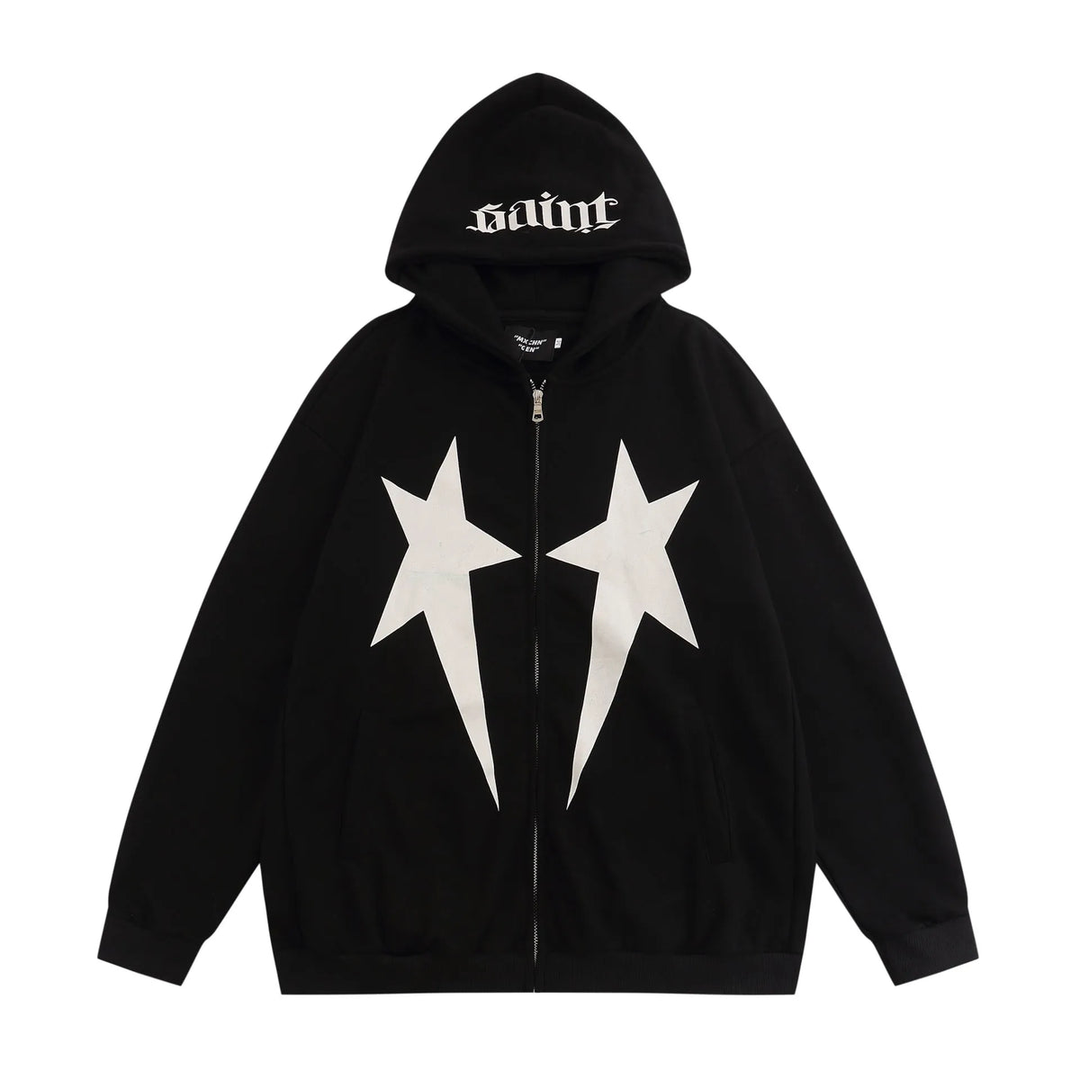 Hip hop printed cotton hoodie for men in black, long sleeve, non-ironing fabric