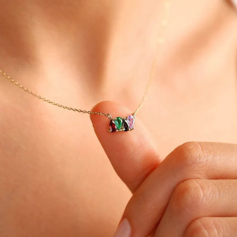 Zircon stone clavicle chain necklace in electroplated titanium steel with birth month style options.