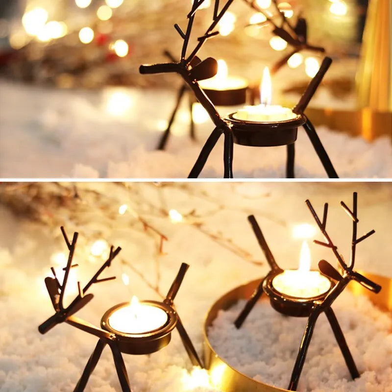 Iron Christmas deer candlestick holder with traditional elk design in black colour