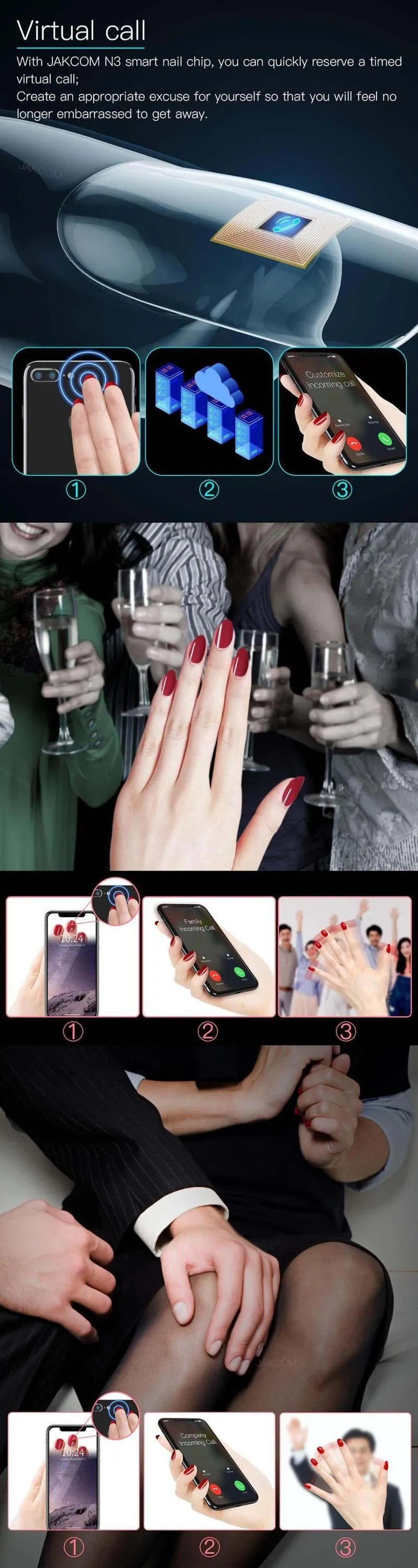 JAKCOM N3 smart nail chip wireless NFC sensor for mobile phone activation on a finger