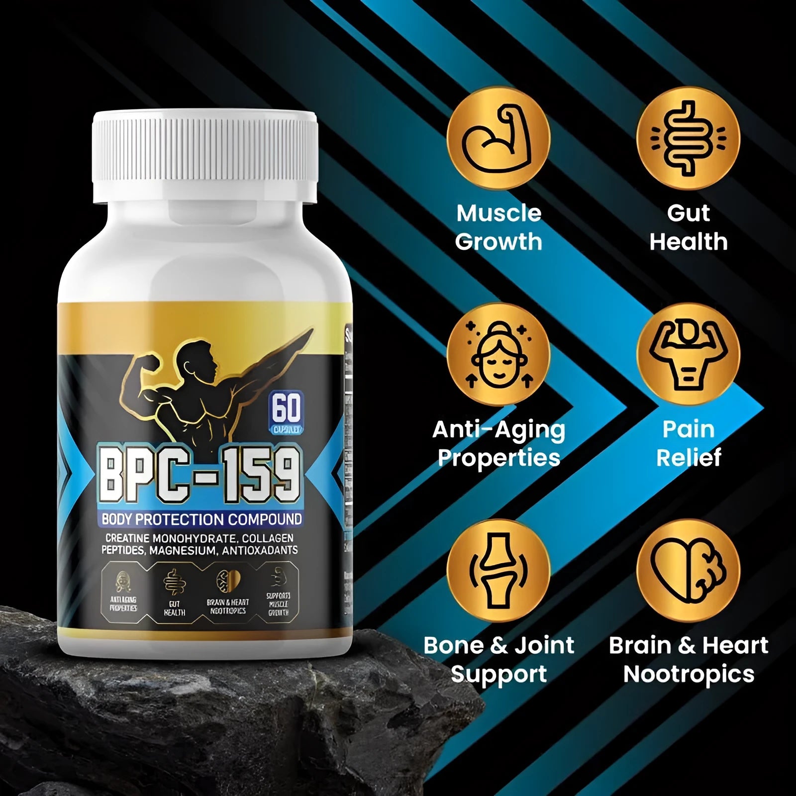 Body supplements capsules in bottle packaging for energy support with standard specifications
