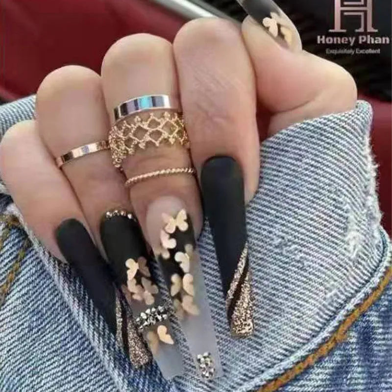 Detachable nail polish patch finished product 24 tablets long wearing armour golden butterfly glue style Z194