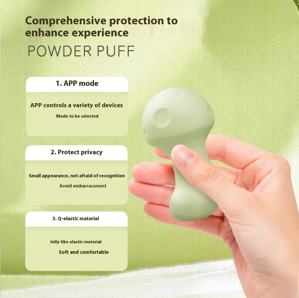 Green silicone mushroom vibrator with button control, a training toy for women