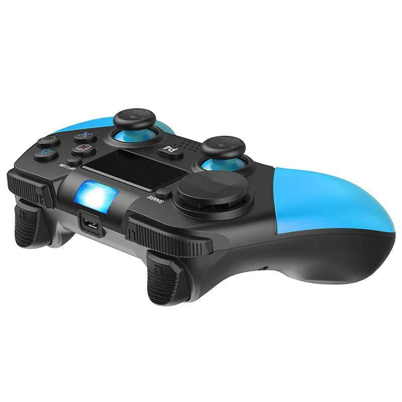 Blue Bluetooth game controller for PS4 with ABS body and vibration