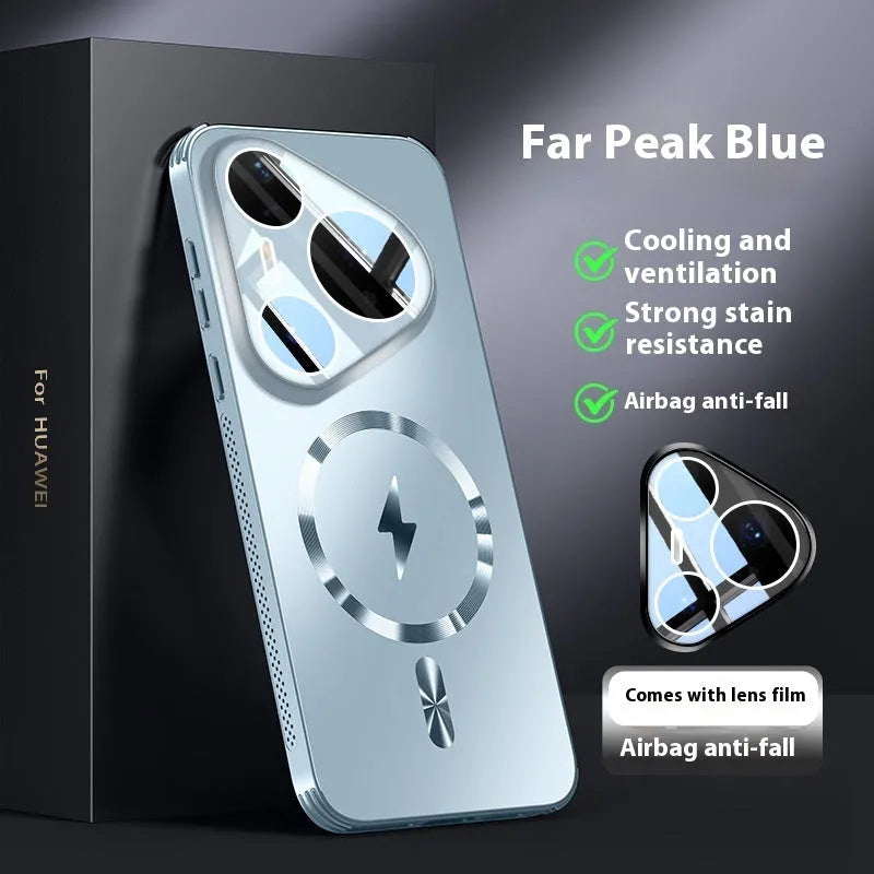 Magnetic belt lens protector phone case for Huawei Pura series in frosted PC material