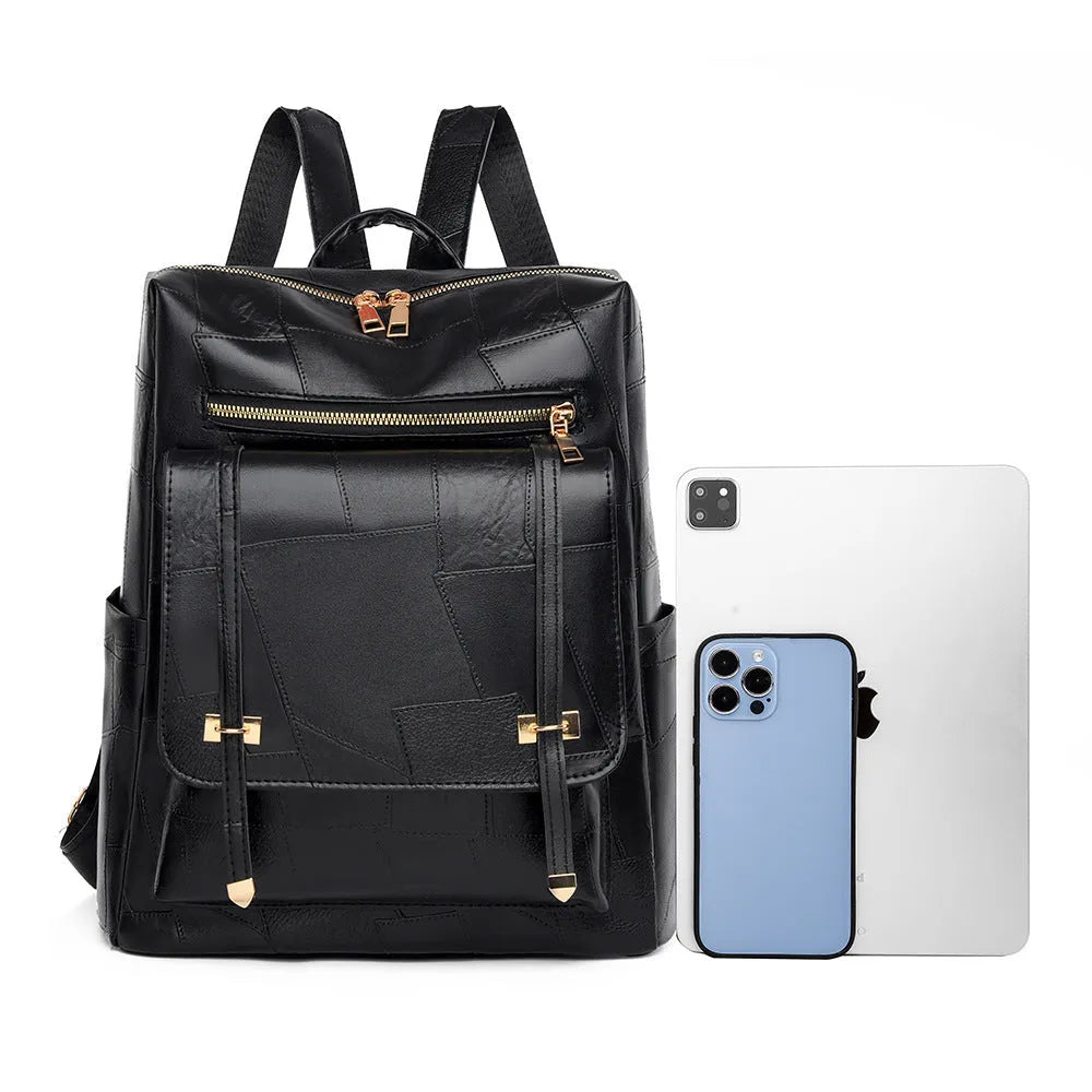 Retro women's backpack in high-grade PU soft leather, dual-use design, waterproof, available in beige, black, brown, coffee