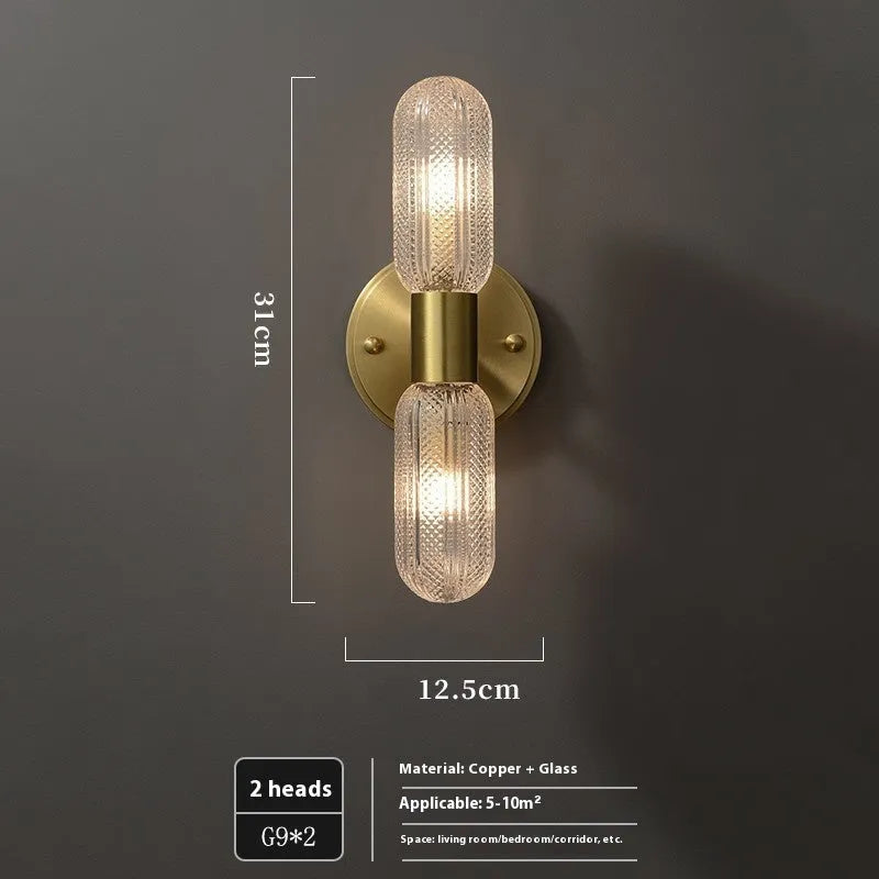 Nordic style dual-head copper wall lamp mounted on white wall showing simple post-modern design