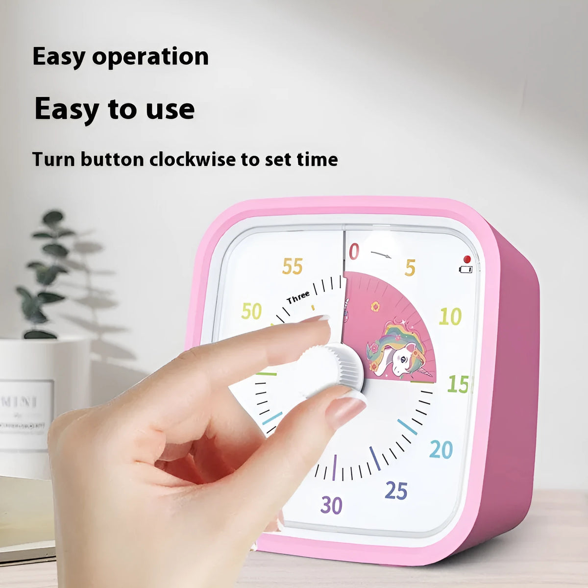 Cartoon children's timer alarm clock, plastic, 10x10x6cm, mute anti-fall design, five colour options