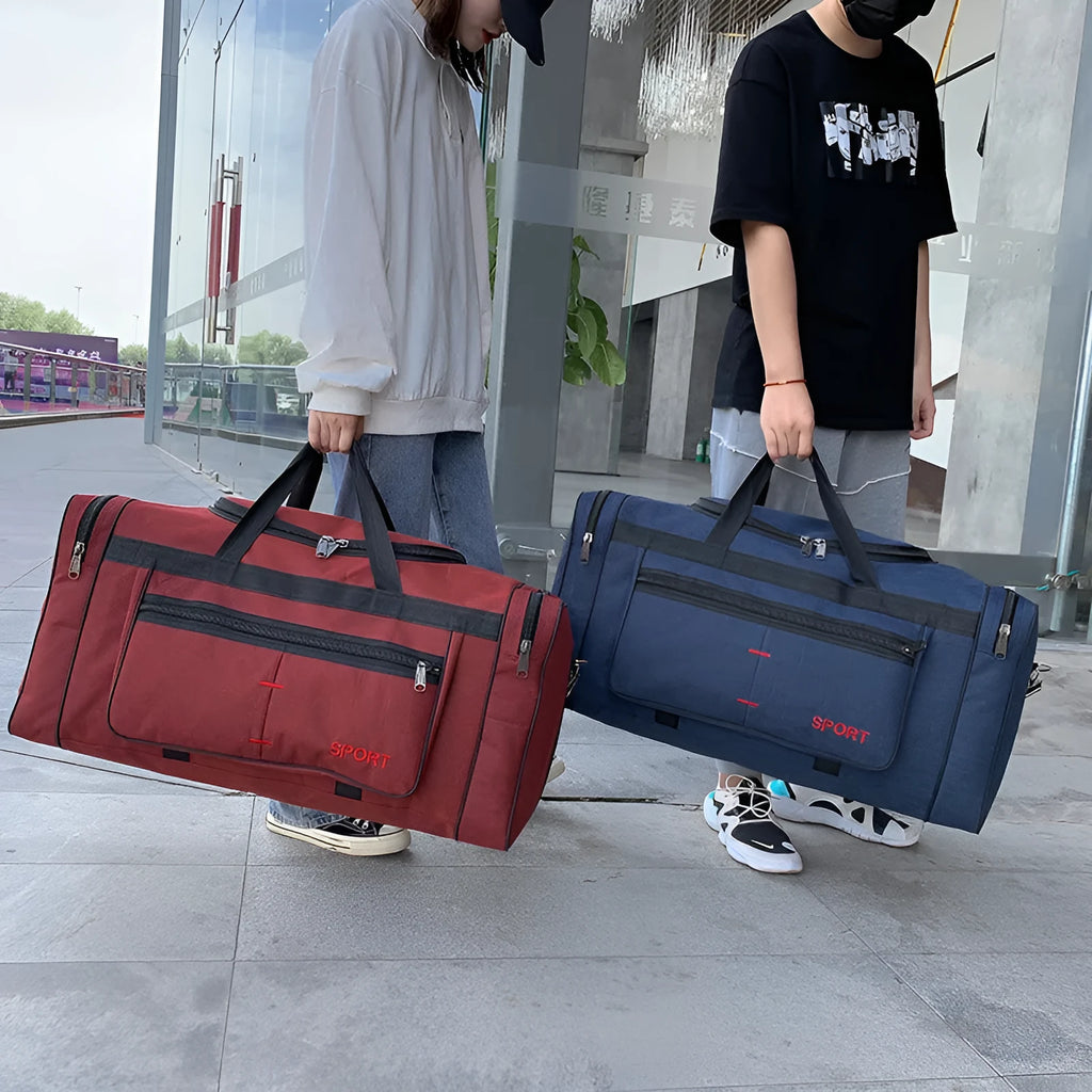 Large capacity Oxford cloth carry-on travel bag with single strap in burgundy, dark blue, black and dark grey