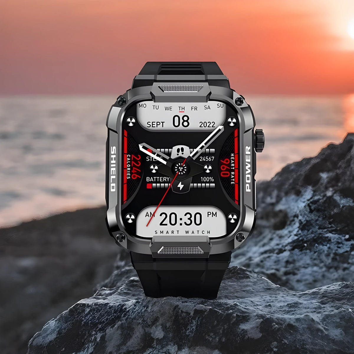 Smart three-proof watch with HD large screen in Army Green Glue showing health monitoring features