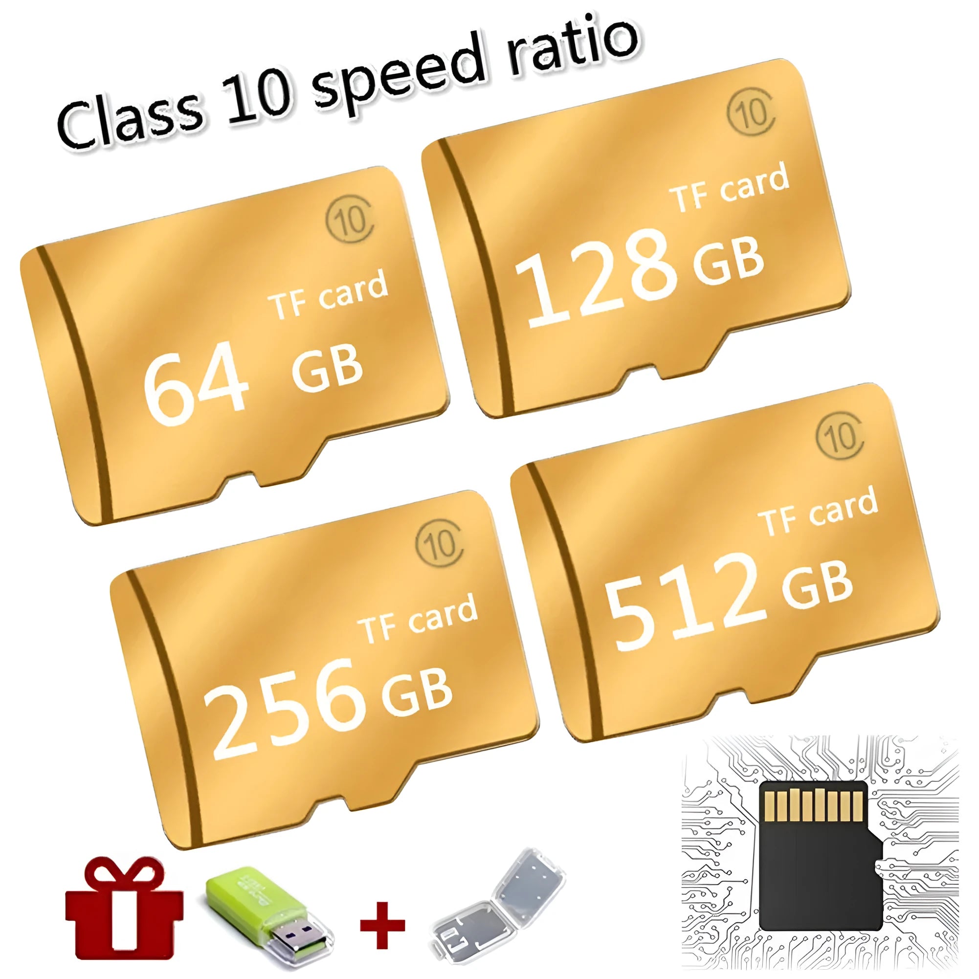 M Series Class 4 SD memory card recorder in gold colour with 128GB capacity label