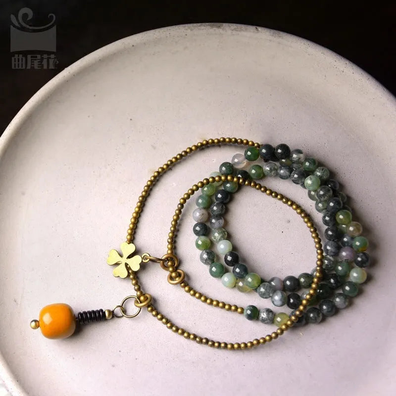 Children's ethnic style multi-layered bracelet with natural crystal semi-precious stones