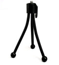 Small black iron frame mini tripod with folded legs and a ball head, shown next to a smartphone.