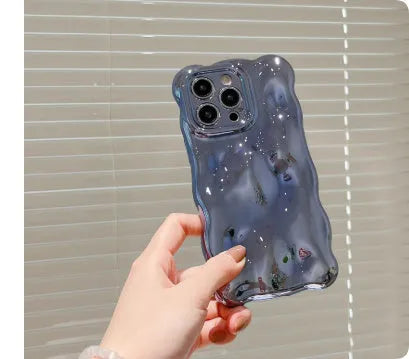 Electroplated water ripple TPU phone case in blue for iPhone models, all-inclusive coverage, anti-fingerprint surface