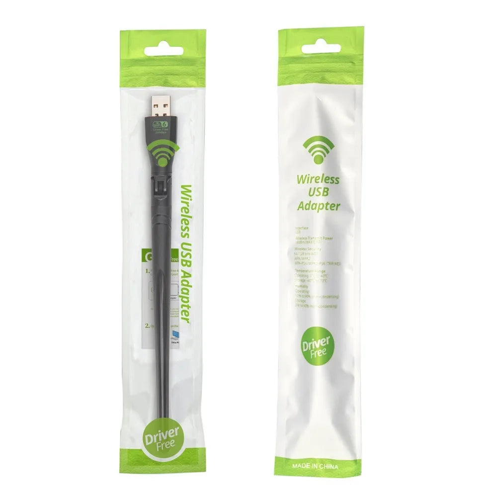 Black USB WiFi 6 wireless network card for desktop and laptop computers.