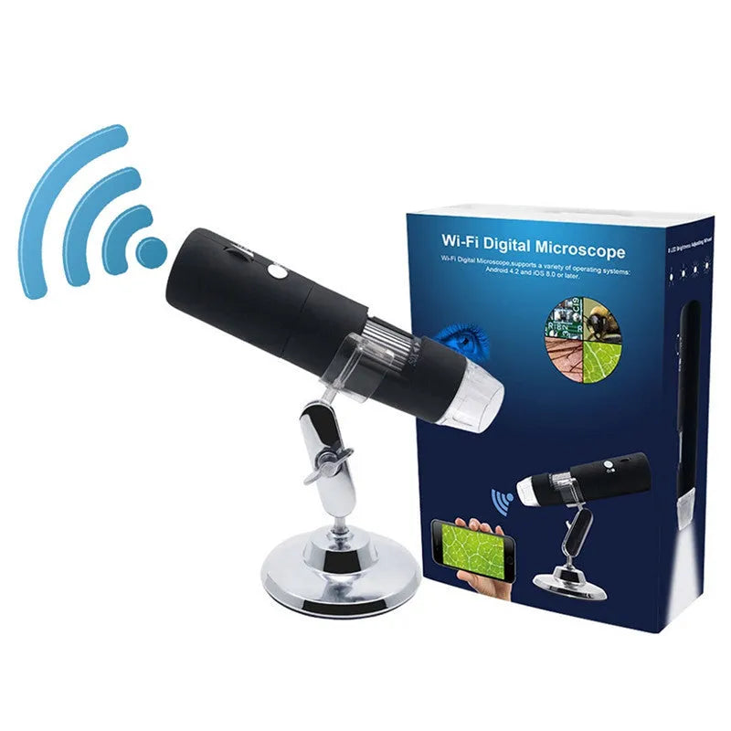 Black digital microscope with 8 LED lights and bracket for phone camera use, 1000x magnification for laboratory