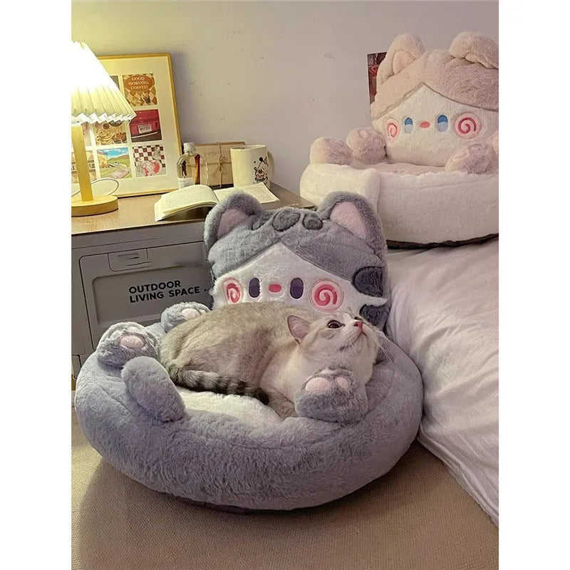 Cat nest with wooden frame in hug design, Christmas tree pattern, size 48x38cm