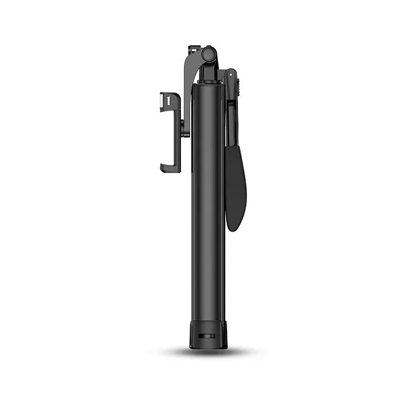 Black aluminium Bluetooth selfie stick tripod with remote control extended to different lengths