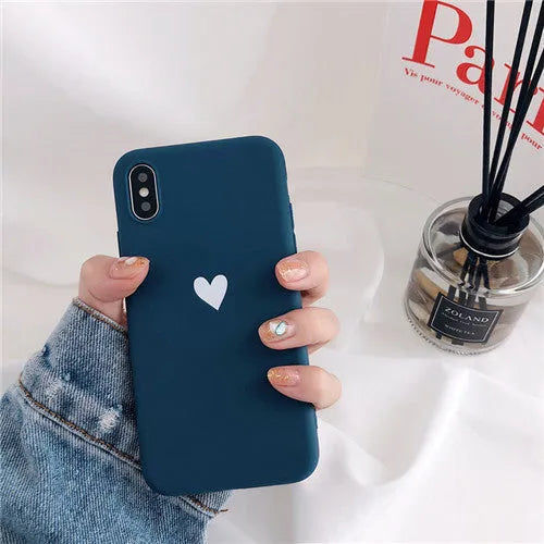 Painted Love TPU phone case for iPhone with hand-painted red love design on a black case
