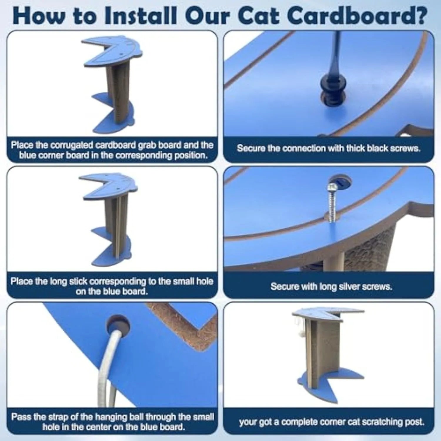 Corner-mounted cat scratching pad with hanging ball attachment for furniture protection