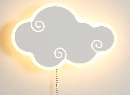 Modern white cloud-shaped acrylic wall mounted bedside lamp with touch control for children's bedroom.