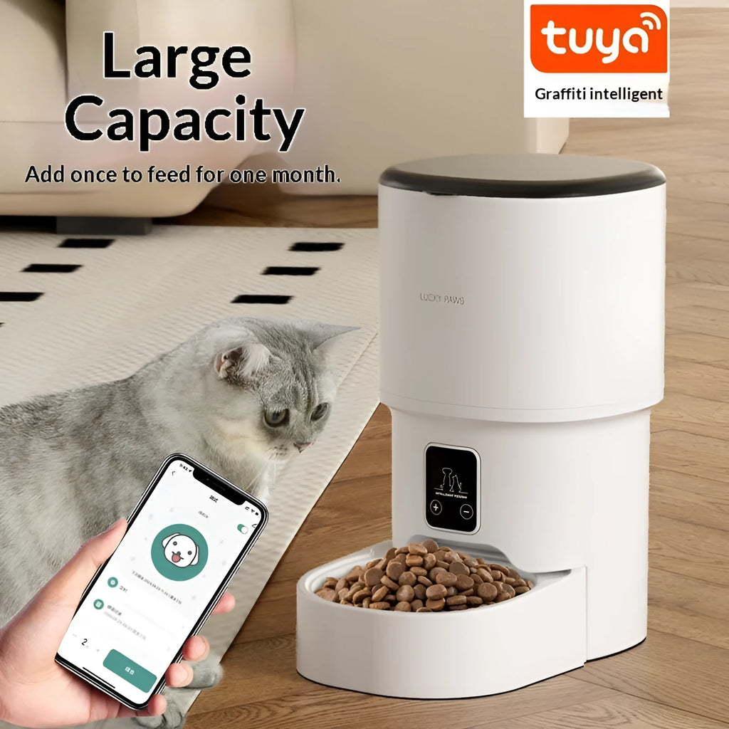 Pet automatic feeder with WiFi remote timed feeding, black or white, with stainless steel bowl option