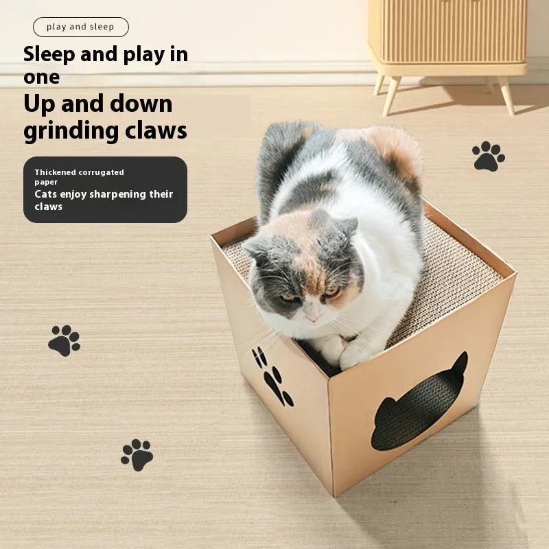 30cm cube corrugated paper cat scratch board with pet milk carton design