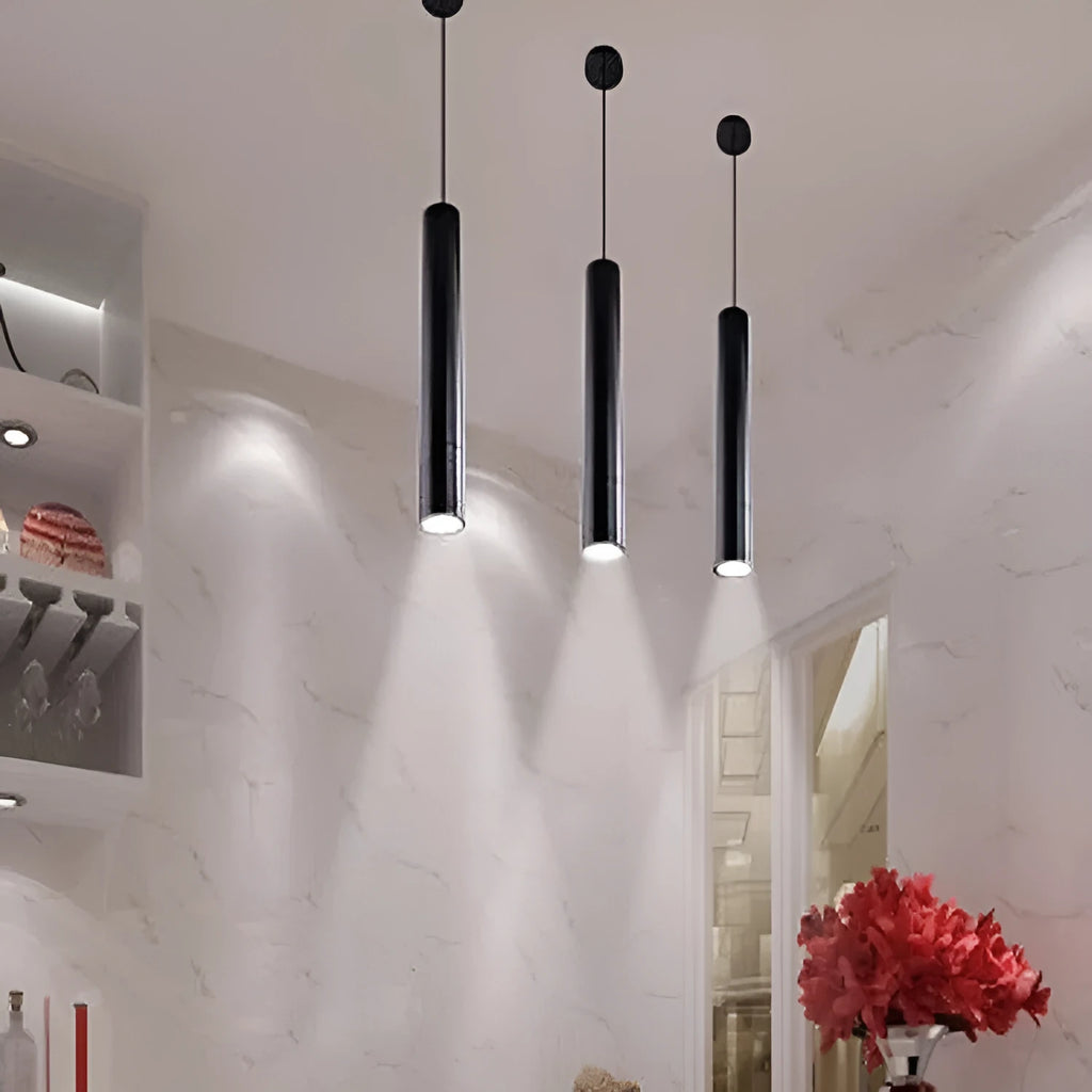 Aluminium alloy long-tube suspended ceiling lamp with black finish, single-head design, adjustable height